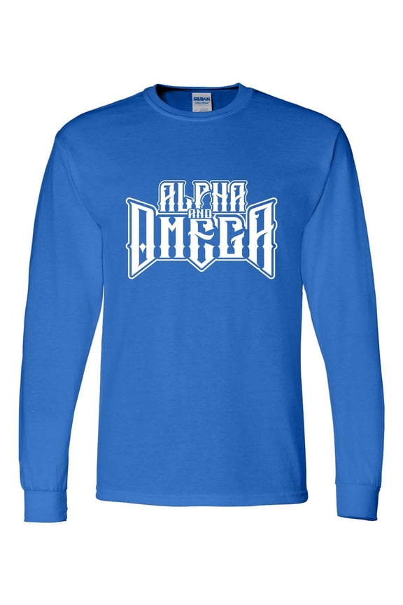 Mens Christian Tshirt Alpha and Omega Jesus Christian Long Sleeve T-shirt Graphic Tee-Royal-small