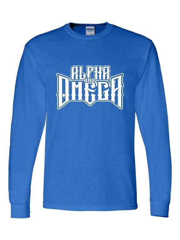 Mens Christian Tshirt Alpha and Omega Jesus Christian Long Sleeve T-shirt Graphic Tee-Royal-small