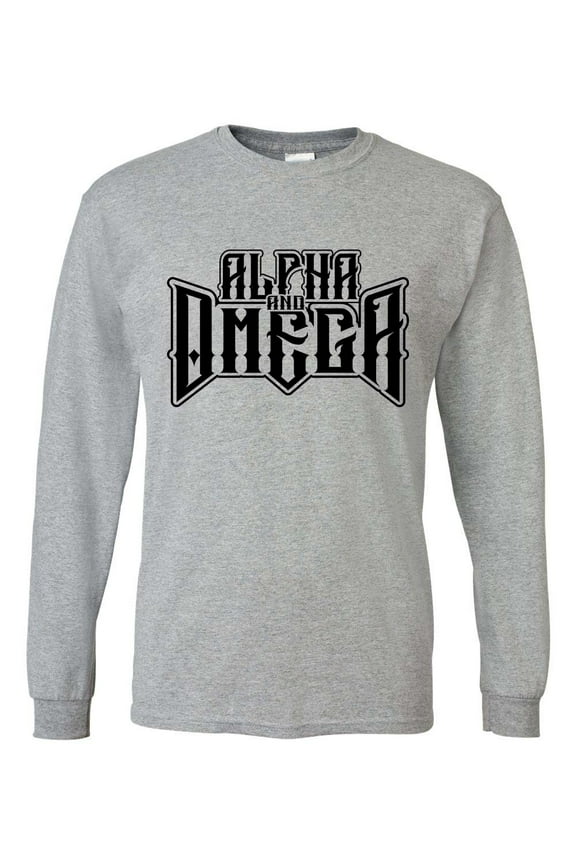 Mens Christian Tshirt Alpha and Omega Jesus Christian Long Sleeve T-shirt Graphic Tee-Sports Grey-5xl