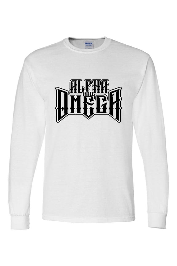 Mens Christian Tshirt Alpha and Omega Jesus Christian Long Sleeve T-shirt Graphic Tee-White-small