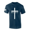 thumbnail image 1 of Mens Christian Tshirt Believer Cross Jesus Short Sleeve T-shirt-Heather Navy-small, 1 of 1