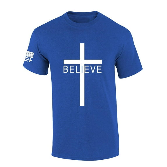 Mens Christian Tshirt Believer Cross Jesus Short Sleeve T-shirt-Heather Royal-5xl