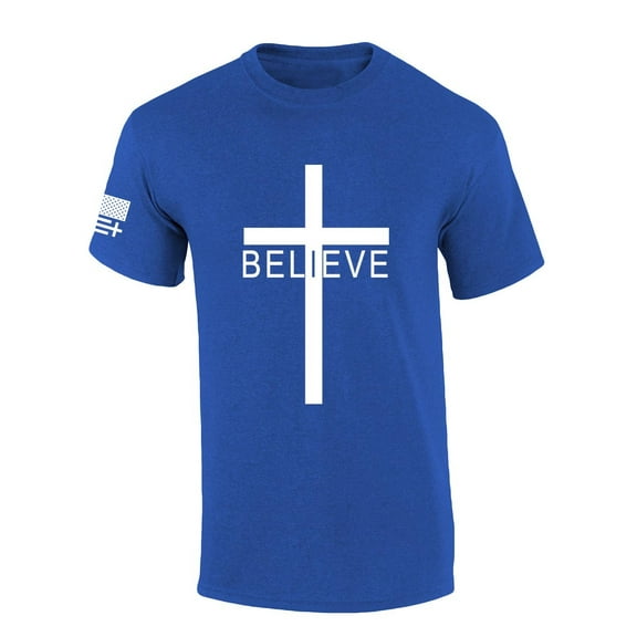 Mens Christian Tshirt Believer Cross Jesus Short Sleeve T-shirt-Heather Royal-xxl