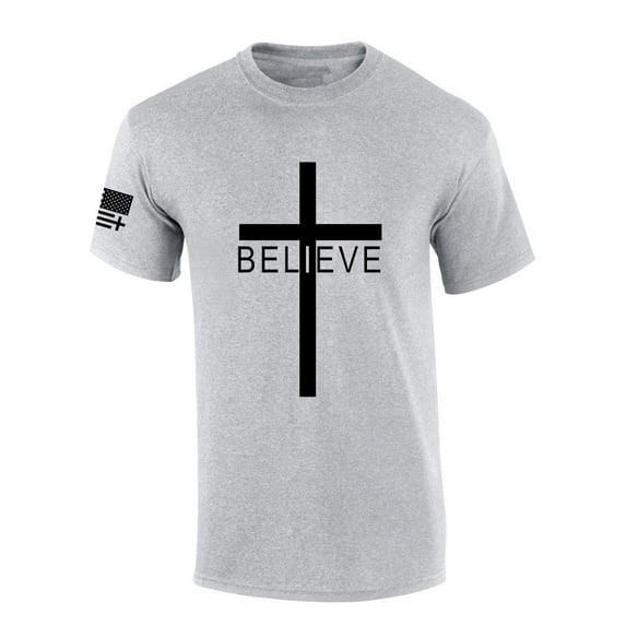 Mens Christian Tshirt Believer Cross Jesus Short Sleeve T-shirt-Sports Grey-5xl