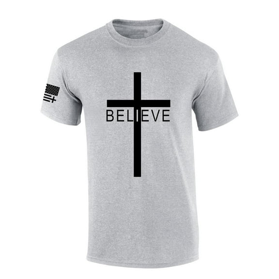 Mens Christian Tshirt Believer Cross Jesus Short Sleeve T-shirt-Sports Grey-6xl