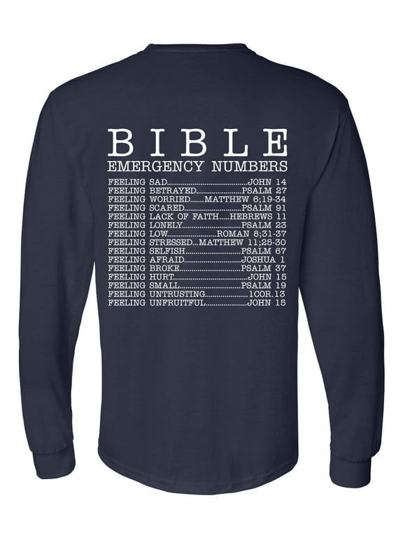Mens Christian Tshirt Bible Numbers Scripture Long Sleeve T-shirt-Navy Blue-5xl