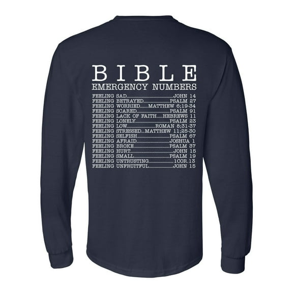 Mens Christian Tshirt Bible Numbers Scripture Long Sleeve T-shirt-Navy Blue-xxl