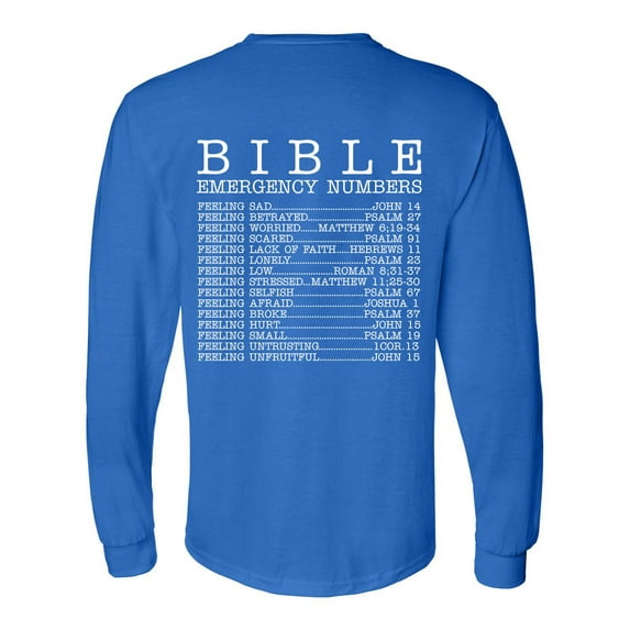 Mens Christian Tshirt Bible Numbers Scripture Long Sleeve T-shirt-Royal Blue-6xl
