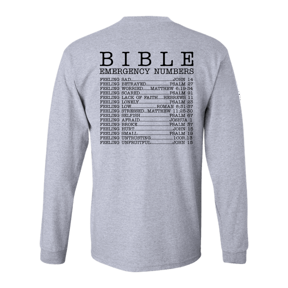 Mens Christian Tshirt Bible Numbers Scripture Long Sleeve T-shirt-Sport Grey-4X-Large