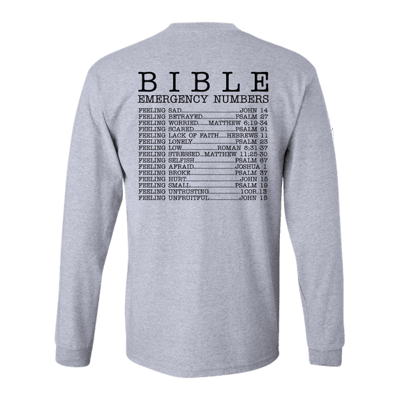 Mens Christian Tshirt Bible Numbers Scripture Long Sleeve T-shirt-Sport Grey-X-Large