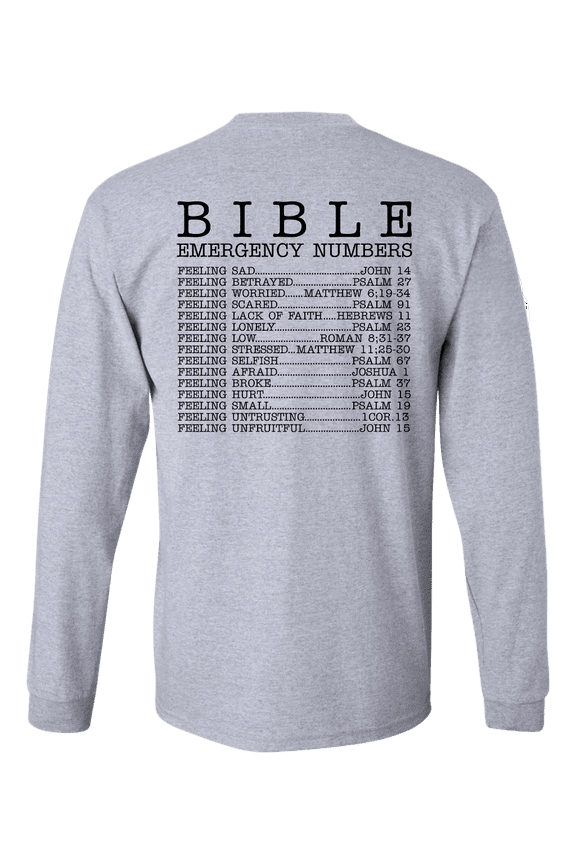 Mens Christian Tshirt Bible Numbers Scripture Long Sleeve T-shirt-Sport Grey-X-Large