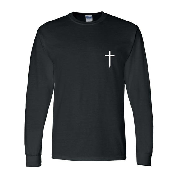 Mens Christian Tshirt Cross Crest Jesus Christian Long Sleeve T-shirt Graphic Tee-Black-xl