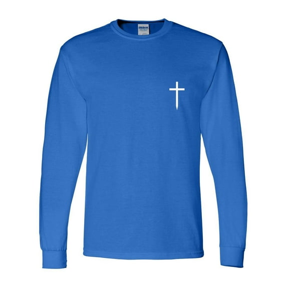 Mens Christian Tshirt Cross Crest Jesus Christian Long Sleeve T-shirt Graphic Tee-Royal-large