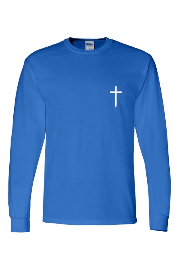 Mens Christian Tshirt Cross Crest Jesus Christian Long Sleeve T-shirt Graphic Tee-Royal-xxxl