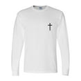 thumbnail image 1 of Mens Christian Tshirt Cross Crest Jesus Christian Long Sleeve T-shirt Graphic Tee-White-large, 1 of 1