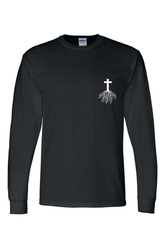 Mens Christian Tshirt Cross Root Christian Long Sleeve T-shirt Graphic Tee-Black-5xl