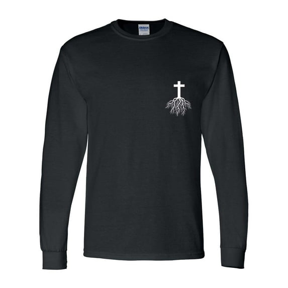 Mens Christian Tshirt Cross Root Christian Long Sleeve T-shirt Graphic Tee-Black-medium