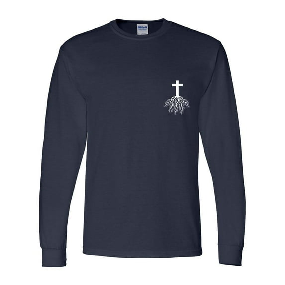 Mens Christian Tshirt Cross Root Christian Long Sleeve T-shirt Graphic Tee-Navy-5xl