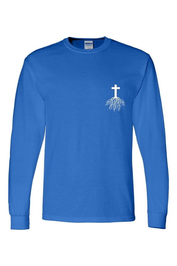 Mens Christian Tshirt Cross Root Christian Long Sleeve T-shirt Graphic Tee-Royal-6xl