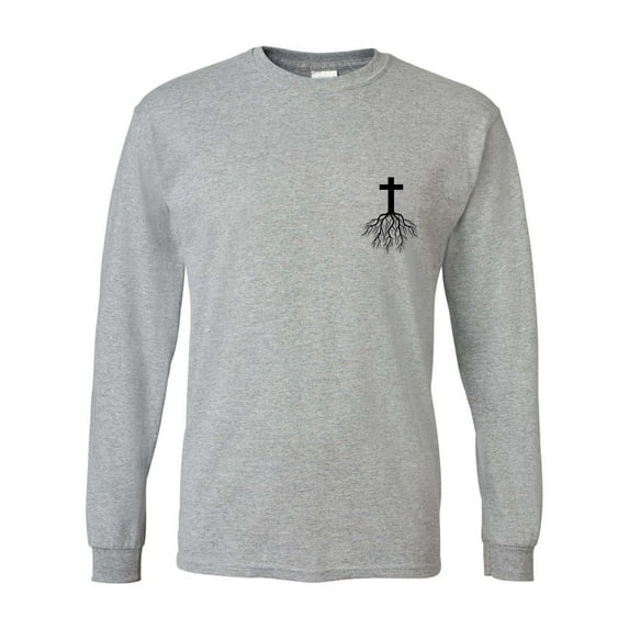 Mens Christian Tshirt Cross Root Christian Long Sleeve T-shirt Graphic Tee-Sports Grey-5xl