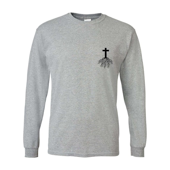 Mens Christian Tshirt Cross Root Christian Long Sleeve T-shirt Graphic Tee-Sports Grey-small