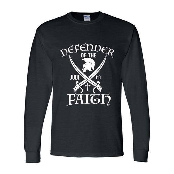 Mens Christian Tshirt Defender of the Faith Jude 1:3 Long Sleeve T-shirt Graphic Tee-Black-xxl