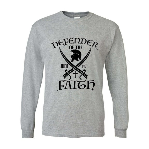 Mens Christian Tshirt Defender of the Faith Jude 1:3 Long Sleeve T-shirt Graphic Tee-Sports Grey-xl