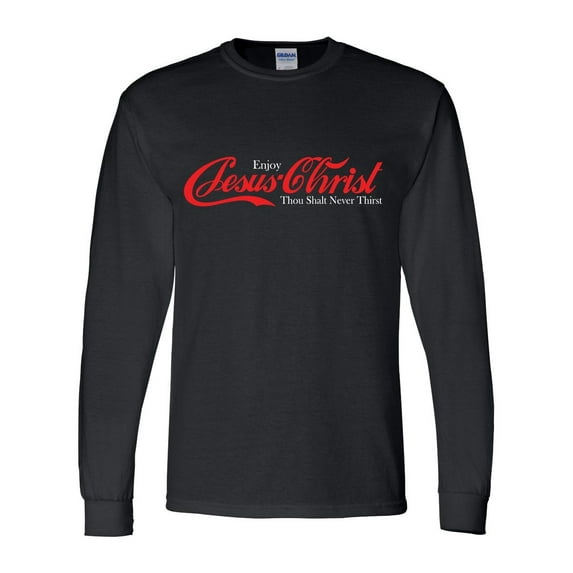 Mens Christian Tshirt Enjoy Jesus Christ Soda Logo Parody Long Sleeve T-shirt-Black-4xl