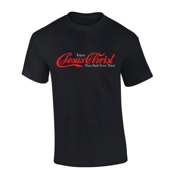 Mens Christian Tshirt Enjoy Jesus Christ Soda Logo Parody Short Sleeve T-shirt-Black-medium
