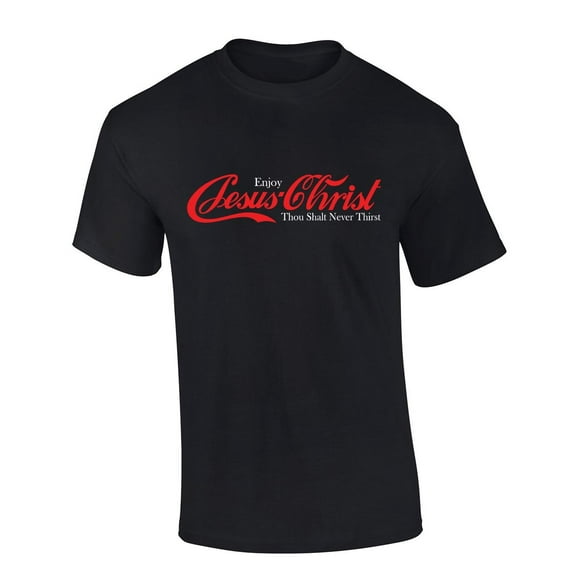Mens Christian Tshirt Enjoy Jesus Christ Soda Logo Parody Short Sleeve T-shirt-Black-xxl