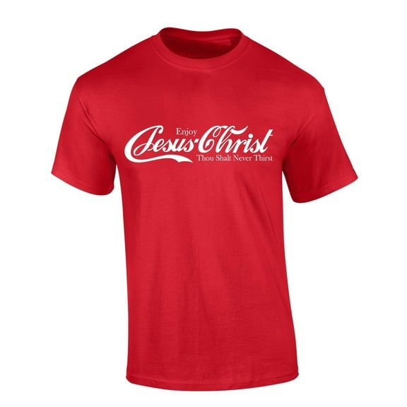 Mens Christian Tshirt Enjoy Jesus Christ Soda Logo Parody Short Sleeve T-shirt-Red-xxl