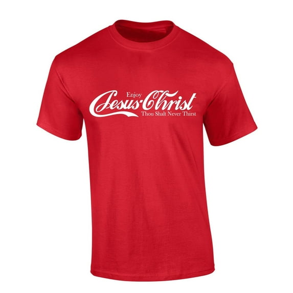 Mens Christian Tshirt Enjoy Jesus Christ Soda Logo Parody Short Sleeve T-shirt-Red-xxxl