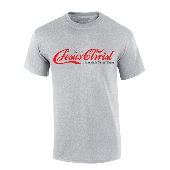 Mens Christian Tshirt Enjoy Jesus Christ Soda Logo Parody Short Sleeve T-shirt-Sports Grey-large