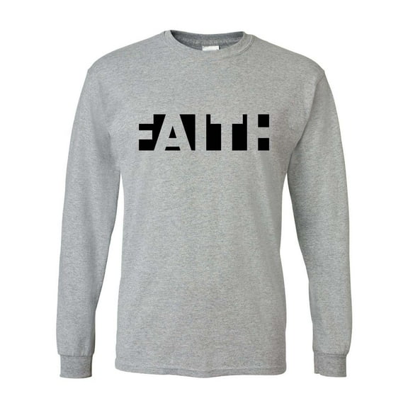 Mens Christian Tshirt Faith Block Letters Jesus Christian Long Sleeve T-shirt Graphic Tee-Sports Grey-6xl