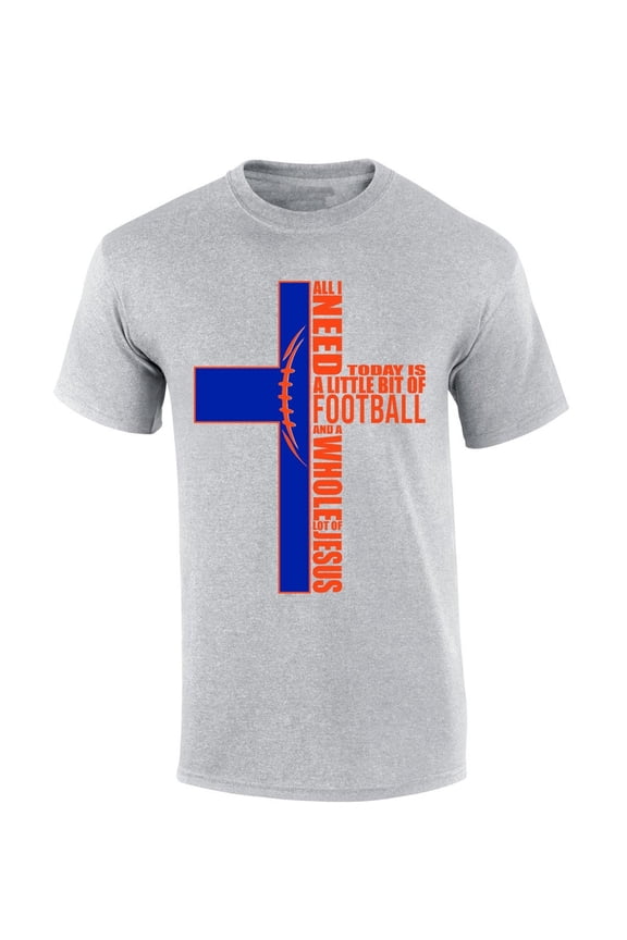 Mens Christian Tshirt Florida Football and Jesus Orange and Blue Team Color Short Sleeve T-shirt-Sports Grey-5xl