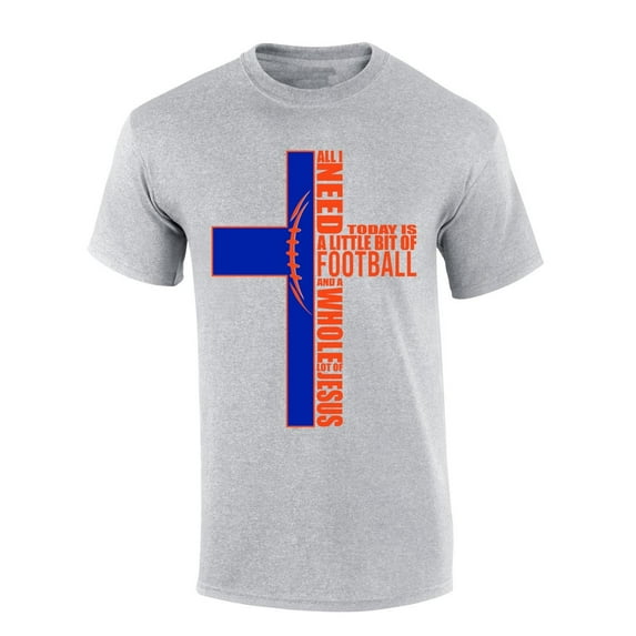 Mens Christian Tshirt Florida Football and Jesus Orange and Blue Team Color Short Sleeve T-shirt-Sports Grey-small