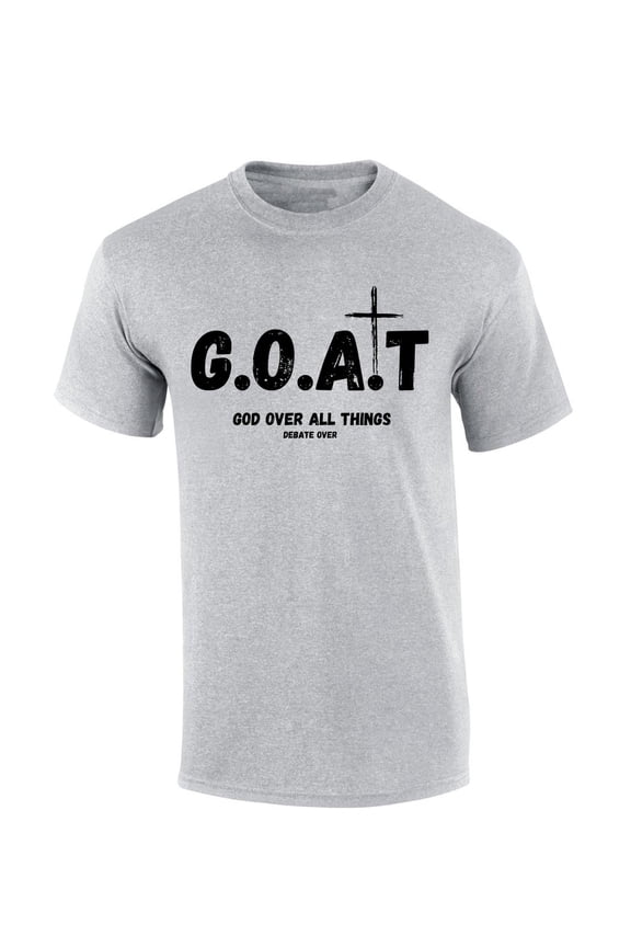 Mens Christian Tshirt GOAT God Over All Things Jesus Short Sleeve T-shirt-Sports Grey-small
