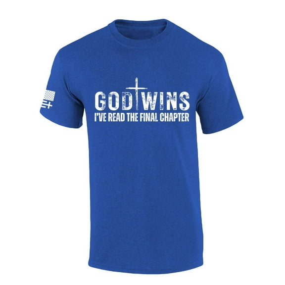 Mens Christian Tshirt God Wins I've Read The Final Chapter Short Sleeve T-shirt-Heather Royal-large