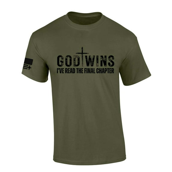 Mens Christian Tshirt God Wins I've Read The Final Chapter Short Sleeve T-shirt-Military Green-6xl