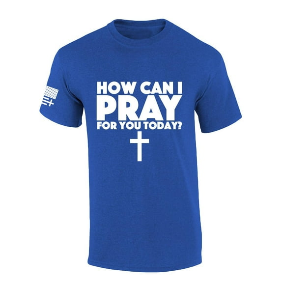 Mens Christian Tshirt How Can I Pray For You Today? Short Sleeve T-shirt-Heather Royal-6xl