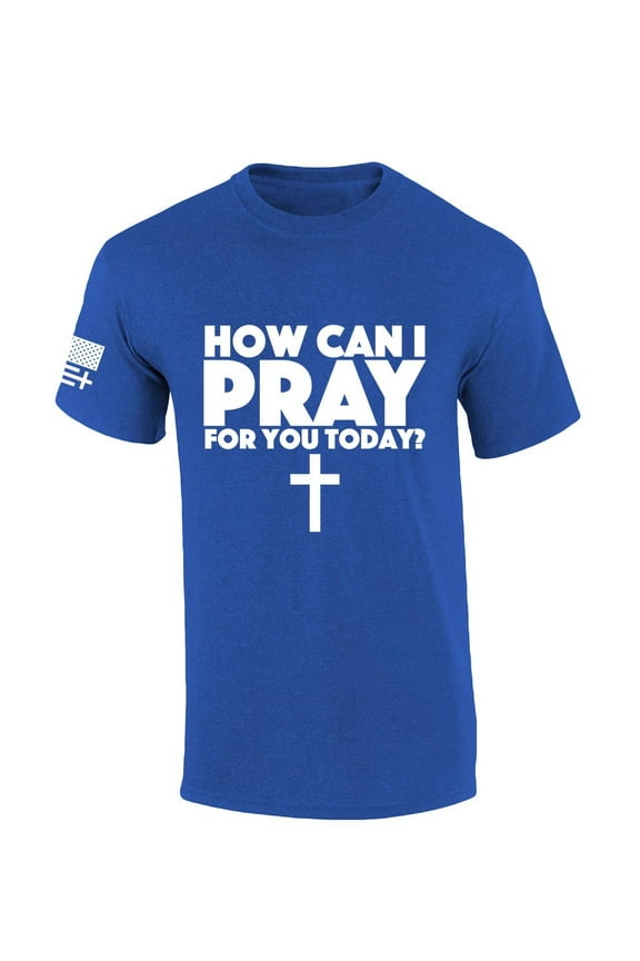 Mens Christian Tshirt How Can I Pray For You Today? Short Sleeve T-shirt-Heather Royal-xxxl