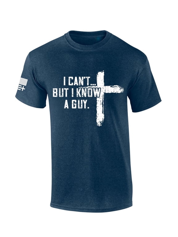Mens Christian Tshirt I Can't But I Know A Guy Cross Short Sleeve T-shirt-Heather Navy-xxl