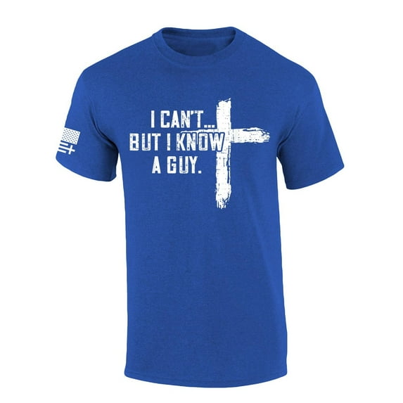 Mens Christian Tshirt I Can't But I Know A Guy Cross Short Sleeve T-shirt-Heather Royal-large