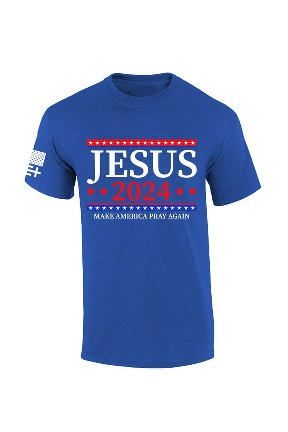 Mens Christian Tshirt Jesus 2024 Make America Pray Again Short Sleeve T-shirt Graphic Tee-Heather Royal-xl