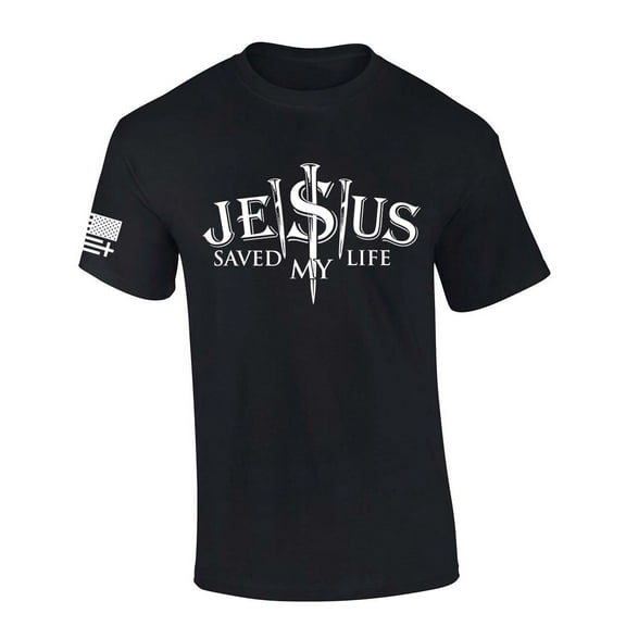 Mens Christian Tshirt Jesus Saved My Life 3 Nails Short Sleeve T-shirt Graphic Tee-Black-6xl