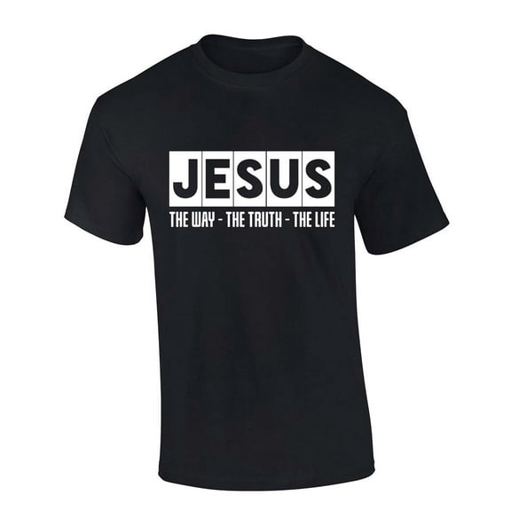 Mens Christian Tshirt Jesus the Way the Truth the Life Short Sleeve T-shirt Graphic Tee-Black-xl