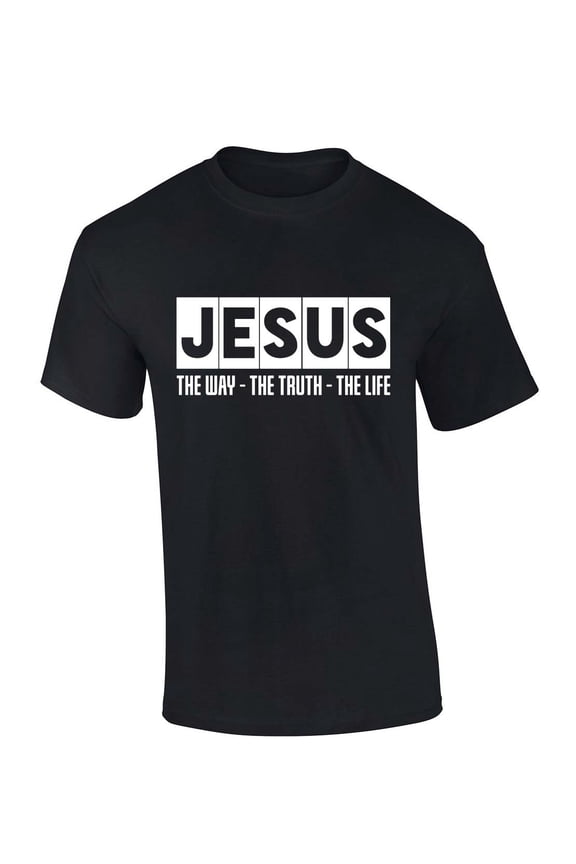 Mens Christian Tshirt Jesus the Way the Truth the Life Short Sleeve T-shirt Graphic Tee-Black-xxxl