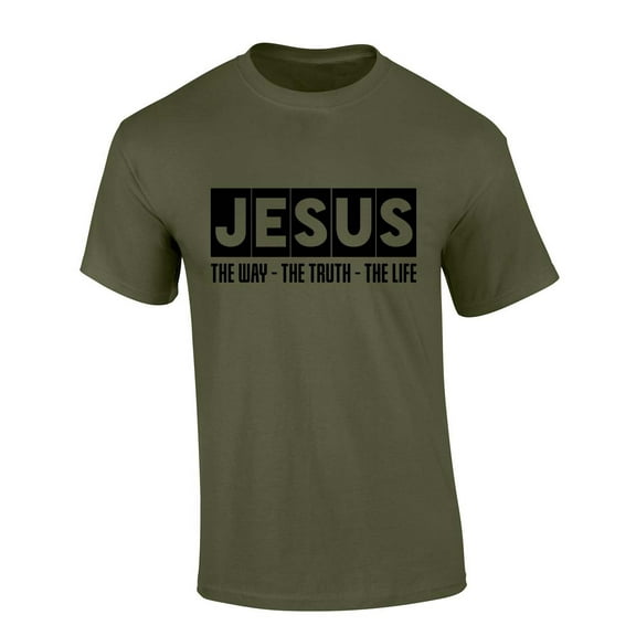 Mens Christian Tshirt Jesus the Way the Truth the Life Short Sleeve T-shirt Graphic Tee-Military Green-6xl