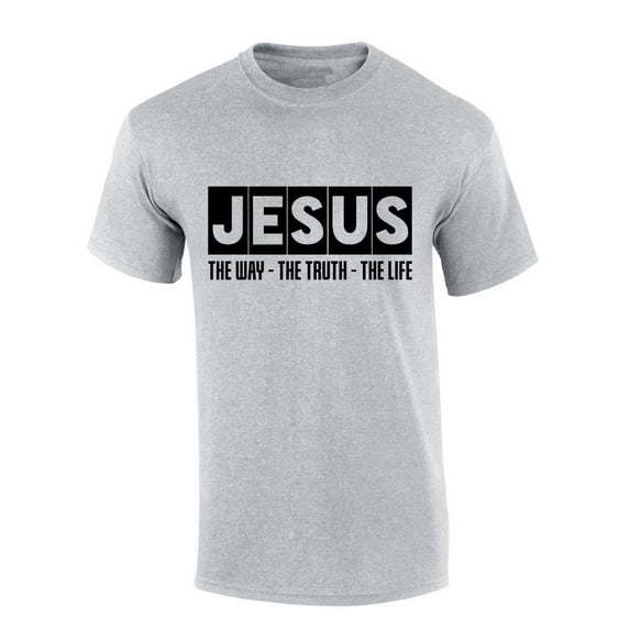 Mens Christian Tshirt Jesus the Way the Truth the Life Short Sleeve T-shirt Graphic Tee-Sports Grey-xl