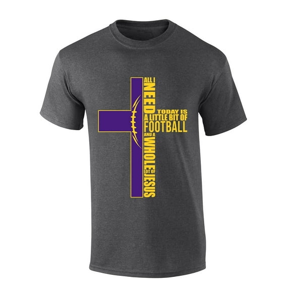 Mens Christian Tshirt Louisiana Football and Jesus Team Color Short Sleeve T-shirt-Heather Grey-5xl